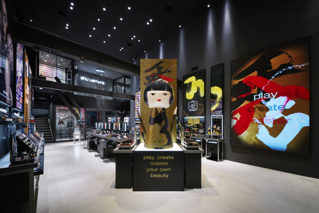 an image showcasing the interior of Shu Uemura flagship store collaboratively designed by PDFM with Shu Uemura design team