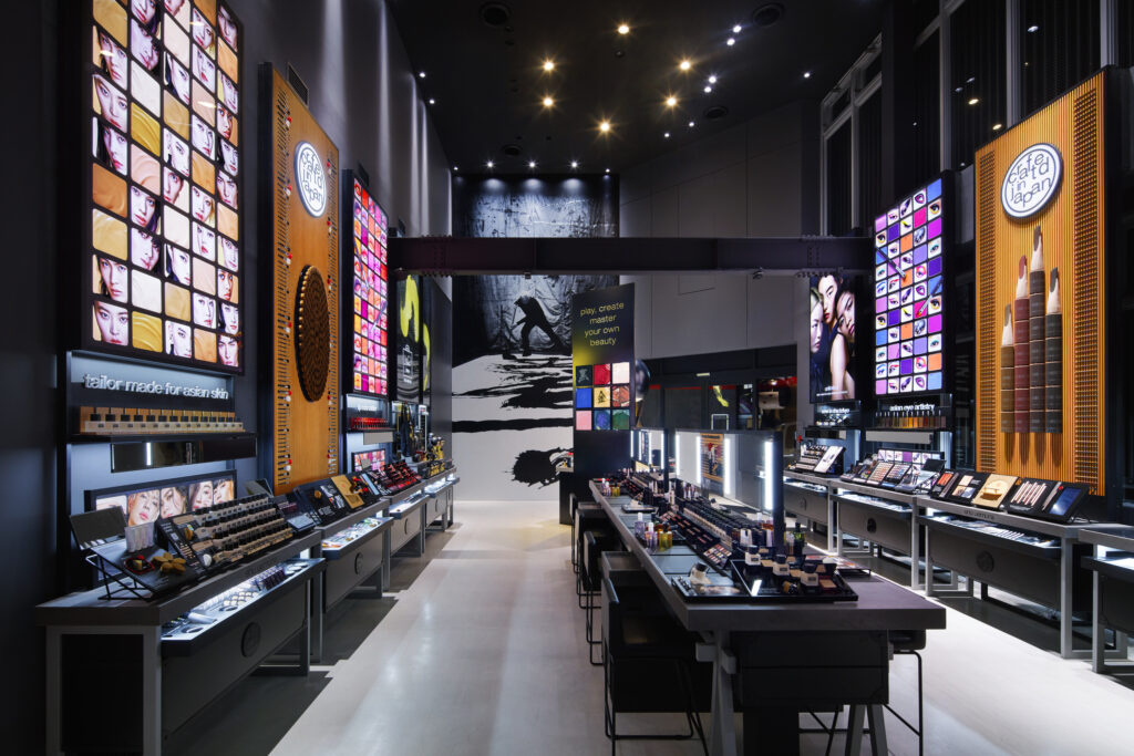 an image showcasing the interior of Shu Uemura flagship store collaboratively designed by PDFM with Shu Uemura design team