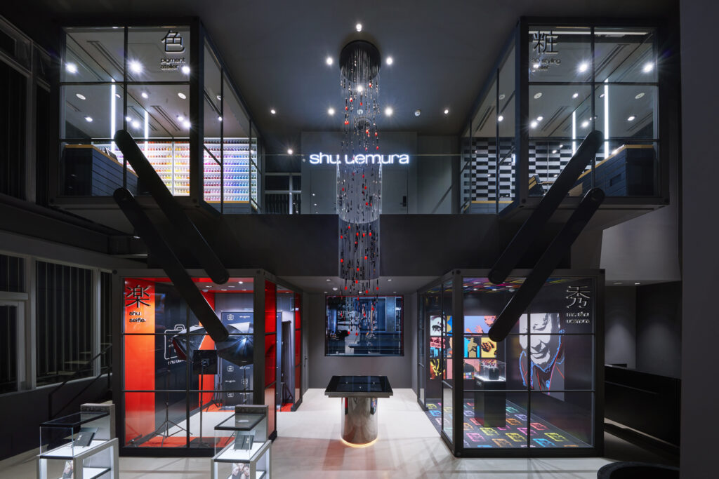 an image showcasing the interior of Shu Uemura flagship store collaboratively designed by PDFM with Shu Uemura design team